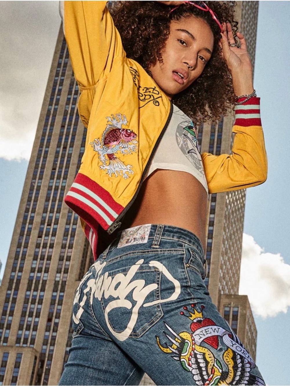 Ed Hardy Blue Flared Wide-Leg Jeans